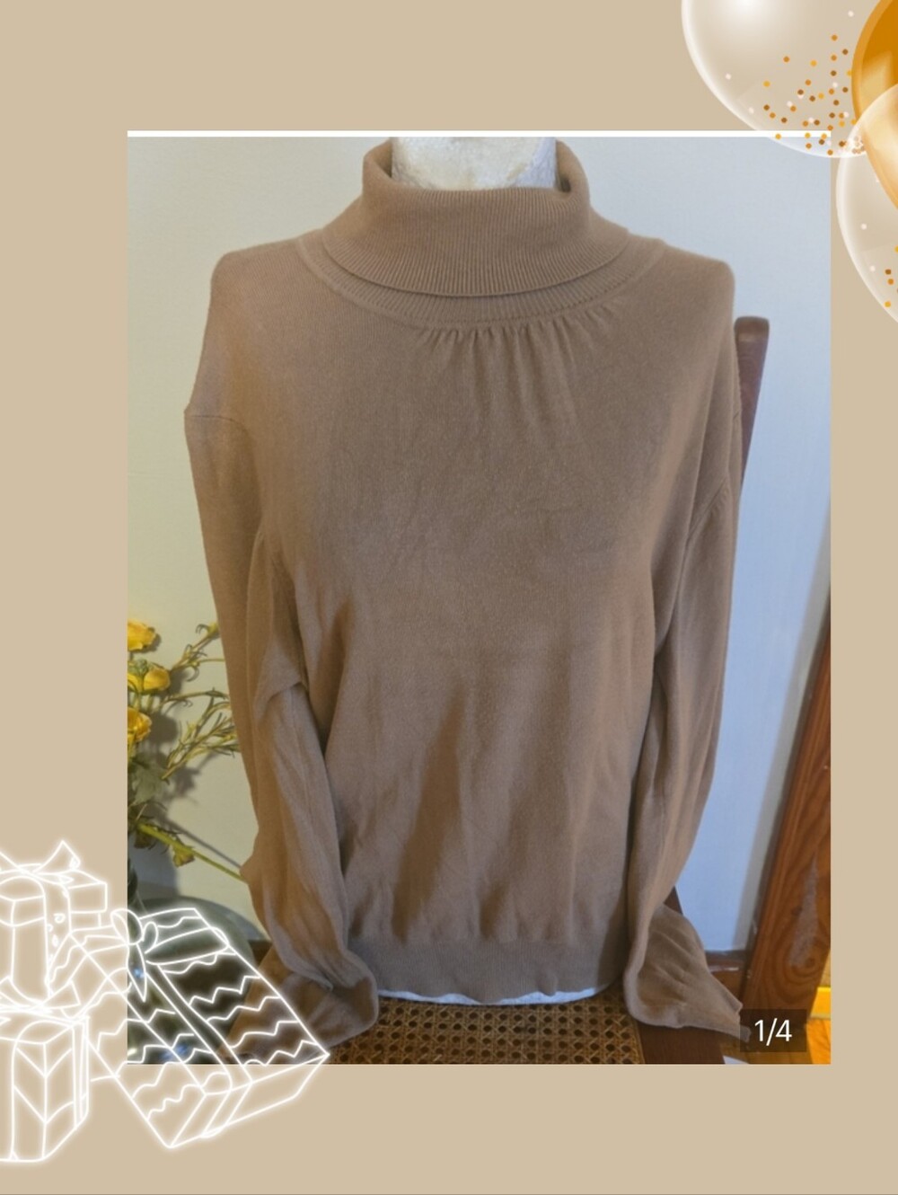 Classic Knit Turtleneck Sweater in Camel Size Xl